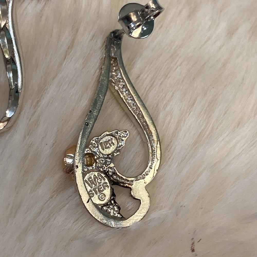 Silver and Gold Rose Leaf Earrings - Picture 3 of 5